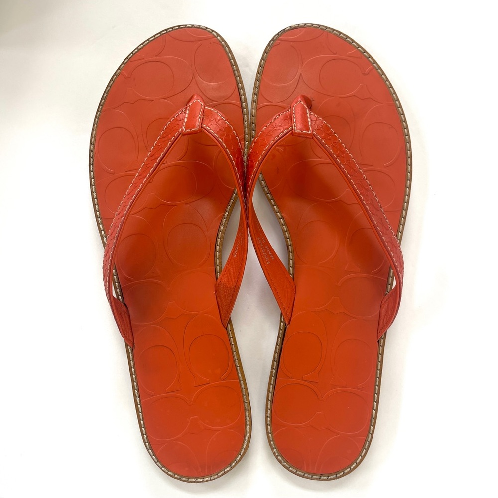 Coach Signature C Debbie Embossed Sandals Flip Flops Slip-ons in Orange